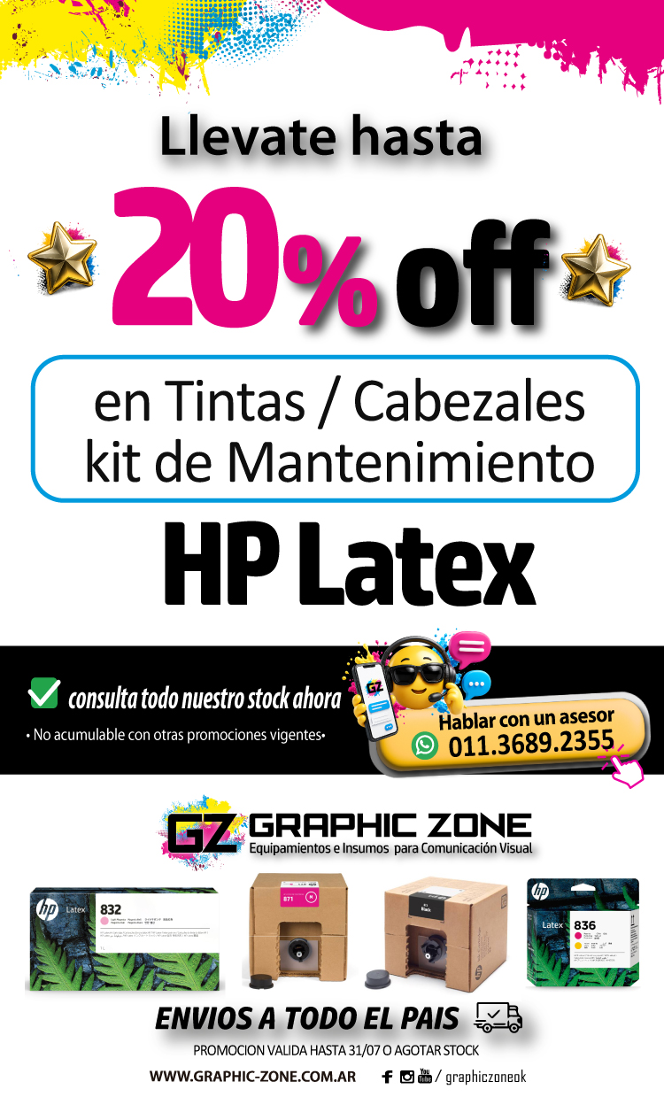 20% off en tintas y cabezales hp latex