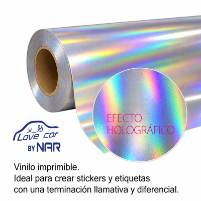Vinilo Holografico 100mic + 25g Adhesivo Permanente, Liner 140grm, 1.27mts 50mts