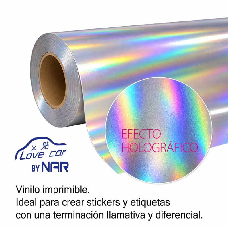 Vinilo Holografico 100mic + 25g Adhesivo Permanente, Liner 140grm, 1.27mts 50mts