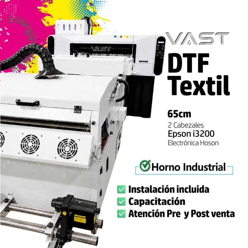 Impresora VAST DTF Textile 65cm con 2 o 4 Cabezales i3200 con Soft y Filtro de Aire Industrial